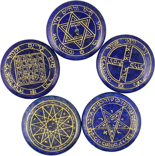 Vista 15 de Rockcloud Cristal curativo negro obsidiana amatista gitana símbolo brujas runas piedras chakras piedra de palma equilibrio Reiki, 10 piezas