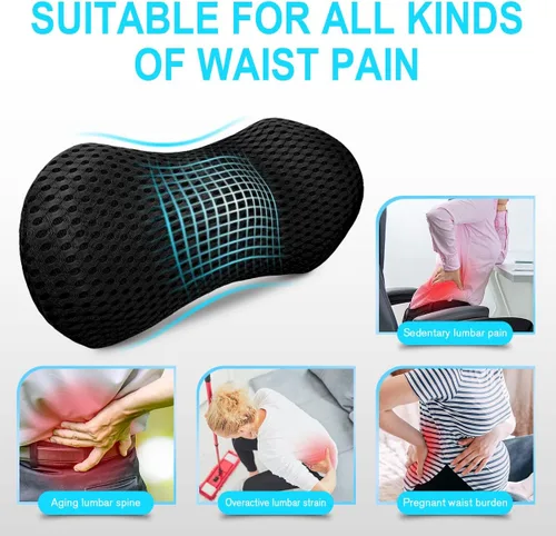 Vista 6 de Almohada de apoyo lumbar Panduo para silla de oficina, almohada lumbar de espuma viscoelástica para alivio del dolor de espalda baja (Negro)