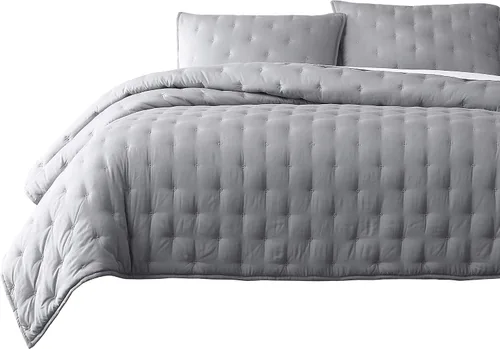 Vista 2 de Chezmoi Collection Milo - Juego de ropa de cama de 3 piezas de fibra de bambú suave, Rayón derivado del bambú, Gris Claro, King