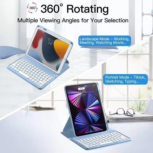 Vista 3 de Funda de teclado para iPad de 9ª/8ª/7ª generación, funda vertical para iPad 10.2/Air3/Pro10.5 con soporte para teclado y lápiz, soporte magnético