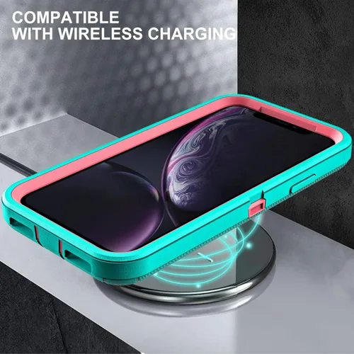 Vista 6 de YKHJKLEC Funda para iPhone XR, grado militar 3 en 1, resistente a los golpes, a prueba de caídas, polvo con 2 protectores de pantalla de vidrio Azul
