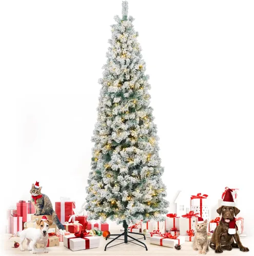 Vista 12 de Fencer Wire Árbol de Navidad Artificial Preiluminado Tipo Lápiz de 6 Pies con 250 Luces LED, Árbol de Navidad Delgado Premium con 618 Puntas