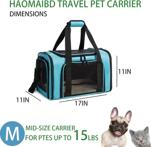 Vista 2 de Transportador de gatos para perros medianos y pequeños, perros y cachorros de hasta 15 libras, aprobado por la aerolínea TSA, transportador