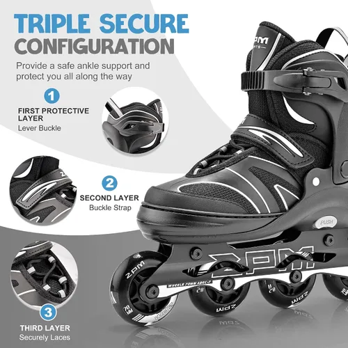 Vista 2 de 2PM SPORTS Patines en línea ajustables para niños de 4 a 12 años, patines en línea juveniles para niñas y niños de 5 a 8 a 12 años con ruedas de luz