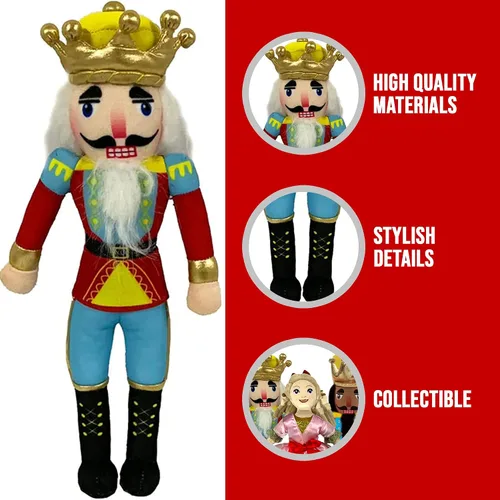 Vista 3 de Nutcracker Ballet Gifts Muñeco de felpa del rey del cascanueces - Muñeca de ballet de cascanueces de Navidad con chaqueta uniforme roja y azul
