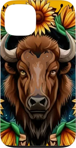 Vista 7 de American Bison with Sunflower Wreath Kansas State Tattoo Art Case for iPhone XR