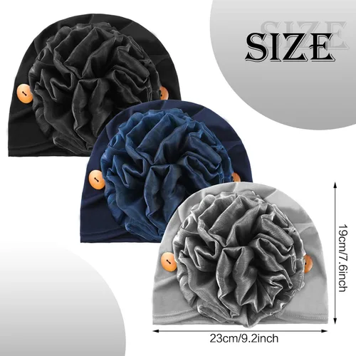 Vista 2 de 3 piezas Bouffant Cap con botones elásticos suaves flores elásticos para enfermeras