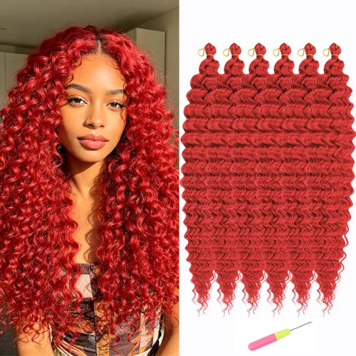 Vista 30 de Extensiones de cabello ondulado con ganchillo Ocean Wave de 18 pulgadas, 6 paquetes, extensiones de cabello de ganchillo sueltas de onda profunda #1B
