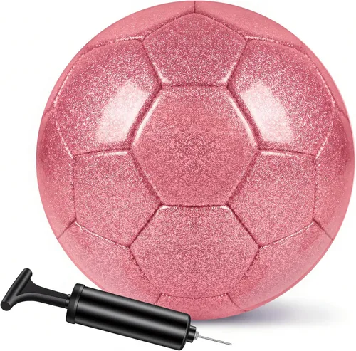 Vista 9 de Balón de fútbol dorado con purpurina con bomba y aguja, kit de pelota de fútbol para regreso a la escuela, regalos de cumpleaños, pelota