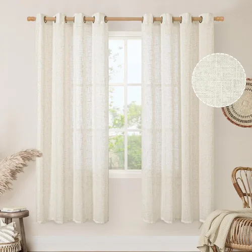 Vista 146 de LAMIT Cortinas de lino marrón caramelo para sala de estar, 84 pulgadas, de lino sintético, texturizado, filtrante de luz, paneles de privacidad