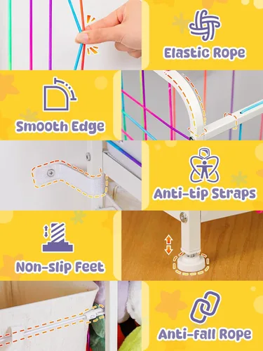 Vista 6 de VBABY Estantería para niños y almacenamiento de juguetes, estante grande 3 en 1 para habitaciones de niños, zoológico de animales de peluche