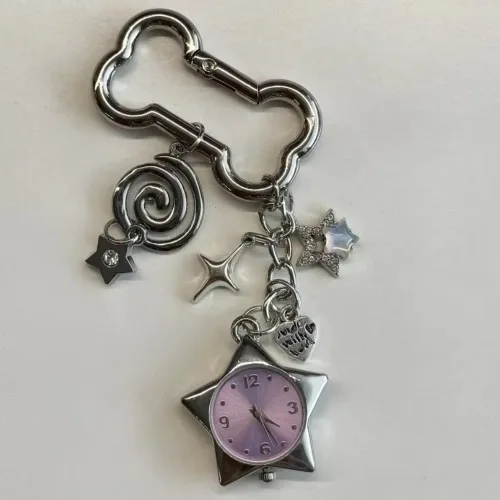 Vista 4 de Vhitler Vintage Keychain Retro Pocket Watch Bag Charms for Handbag Y2k Emo Accessories Backpack Charms 2000s Grunge Aesthetic Hueso Negro