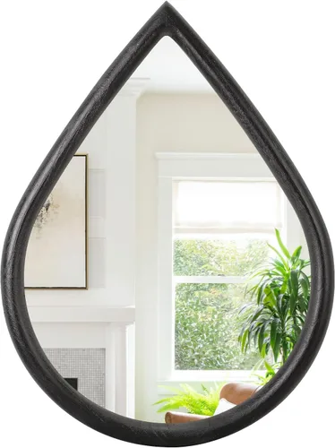 Vista 3 de Espejo de lágrima con marco de madera, espejos negros para colgar en la pared, pequeños espejos decorativos ovalados, espejo único ovalado