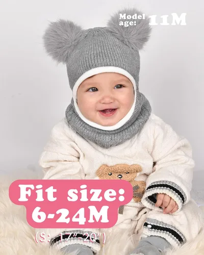 Vista 3 de Camptrace Conjunto de bufanda y gorro de invierno para bebés y niños con forro polar y capucha