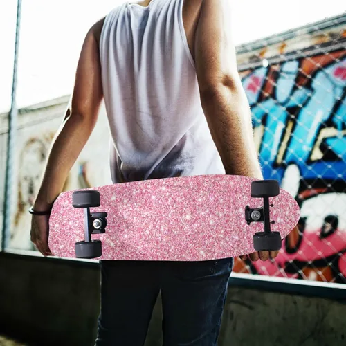Vista 7 de Kigai Cinta de agarre para patineta con purpurina rosa, sin burbujas, antideslizante, papel de lija para tabla rodante, 33 x 9 pulgadas