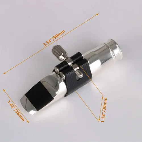 Vista 4 de Yibuy Jazz Style B-flat Boquilla de saxofón alto plateado 9 # PU tapa de cuero