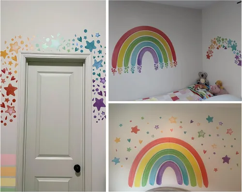 Vista 6 de PapaKit Calcomanías de vinilo grandes con diseño de arco iris para pared, para guardería, bebé, niño, adolescente, dormitorio, sala de estar