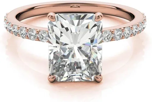 Vista 9 de Anillo de compromiso hecho a mano de oro rosa sólido de 10 quilates de 3 quilates con diamante de moissanita de corte radiante de 3 quilates, anillo