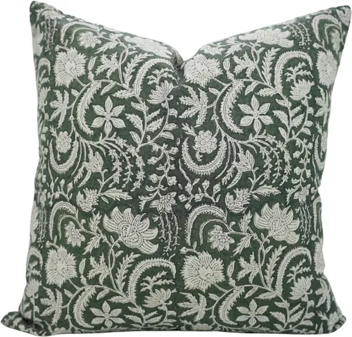 Vista 10 de Funda de cojín hecha a mano con estampado de bloques de 14 x 14 pulgadas, de lino puro, para otoño, verano, decoración de primavera para sofá, cama