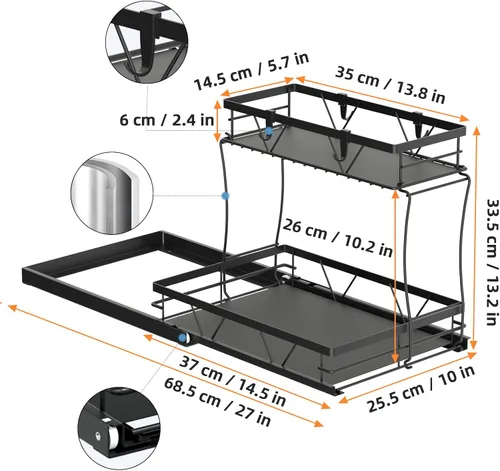 Vista 6 de AOSITE Organizador de armario extraíble de 2 niveles para baño debajo del fregadero, organizador y almacenamiento de cocina, pequeño almacenamiento