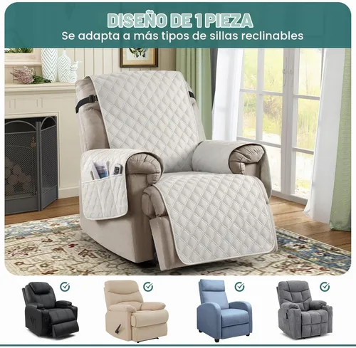 Vista 3 de Ruaozz Funda para Silla Reclinable 100% Impermeable Antideslizante Funda Reclinable para Silla Reclinable Funda de Asiento de Silla Lavable con Beige