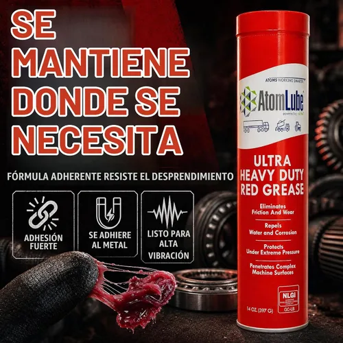 Vista 6 de AtomLube Grasa roja ultra resistente, paquete de 2 tubos de 14 onzas, lubricante impermeable y de alta temperatura, grasa para rodamientos de ruedas