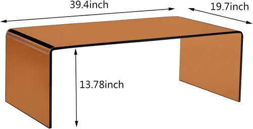 Vista 2 de Mesa de café de vidrio SMARTIK, mesas de café ámbar modernas para sala de estar, pequeña mesa auxiliar rectangular de vidrio templado con efecto