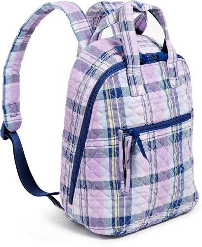 Vista 2 de Vera Bradley Mini mochila Totepack de algodón para mujer, Amatista Plaid - Algodón Reciclado