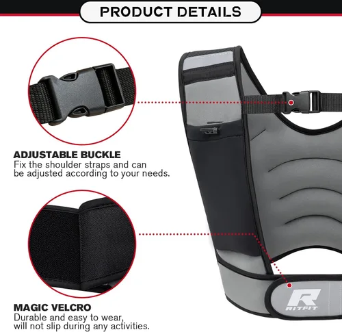Vista 3 de RitFit Weighted Vest, 4lb/8lb/10lb/12lb/15lb/20lb Weight Vest with Reflective Stripes, Weight Vest Adjustable for Women and Men Workout, Strength