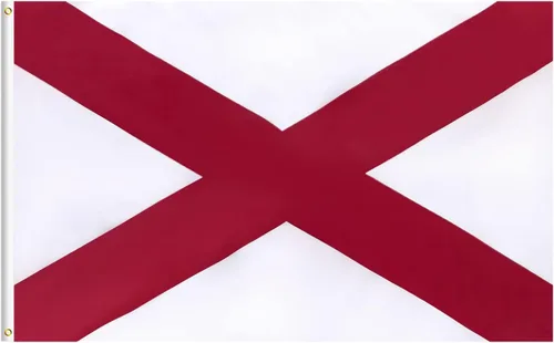 Vista 10 de Bandera del estado de Alabama de 3 x 5 pies, banderas del estado AL con rayas cosidas (no impresas), cabecera de lona y ojales de latón, bandera