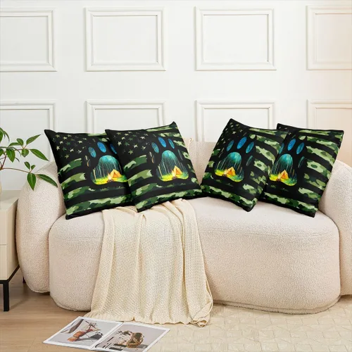 Vista 4 de Erosebridal American Flag Cushion Cases 16x16 Inch Set of 2 Army Green Camo Throw Pillow Covers Bear Claw Hunting Theme Pillow Covers Camoflage