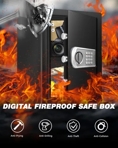 Vista 2 de Caja de seguridad grande para el hogar – Armario resistente de 3.0 pies cúbicos con luz de movimiento y alarma doble, teclado digital y llave