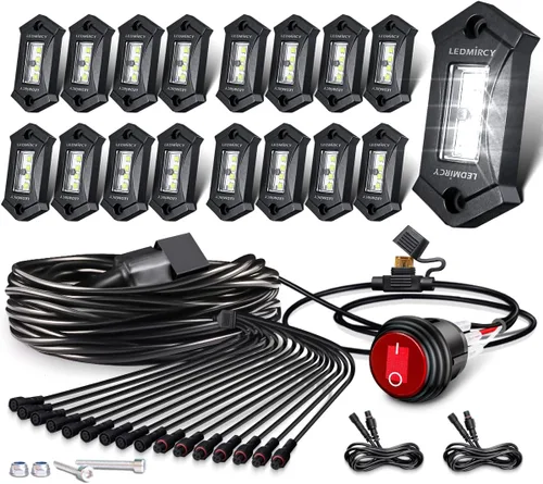 Vista 8 de LEDMIRCY Kit de luces de roca blanca pura con interruptor de arnés de cable, 12 luces LED de alta potencia para camiones, UTV, ATV, SUV