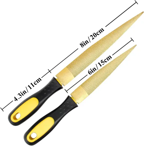 Vista 5 de Lima de madera, juego de limas de madera para trabajar madera, limas de madera para raspar de madera, herramientas doradas cónicas de madera