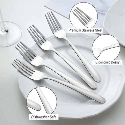 Vista 3 de Pleafind 24 tenedores de cena, cubiertos de 7.1 pulgadas, tenedores de cubiertos, tenedores de acero inoxidable, tenedores pulidos con espejo, juego