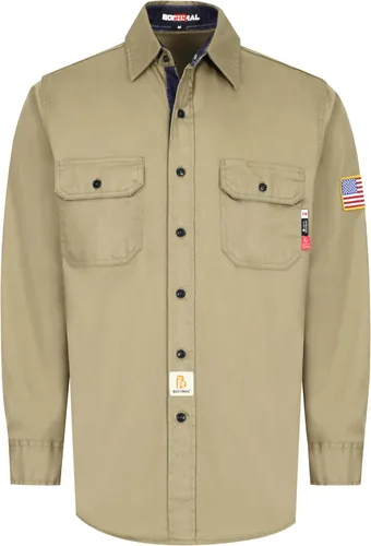 Vista 9 de BOCOMAL Camisas FR para hombre, resistentes al fuego, peso ligero, NFPA2112, camisa de soldadura ignífuga, acabado repelente al agua y al aceite