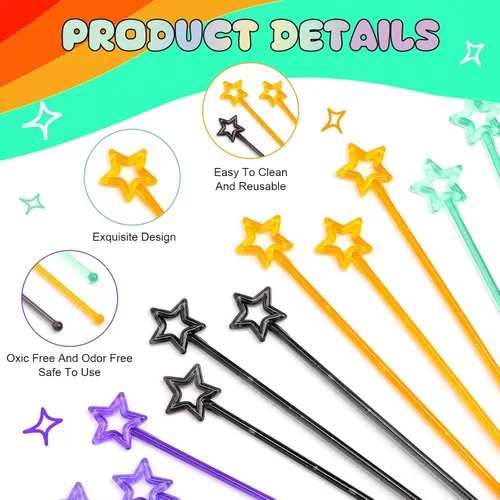 Vista 7 de Mudder 100 palitos Swizzle de 9.1 pulgadas, agitadores de cóctel de plástico para bar, de plástico desechable, estrella superior de cristal