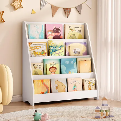 Vista 9 de Tatub Estantería de madera para niños de 4 niveles, color gris