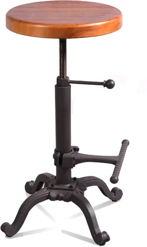 Vista 10 de Topower - Taburete de bar industrial retro vintage de estilo granja, taburete de tractor de madera para cocina, altura ajustable, giratorio