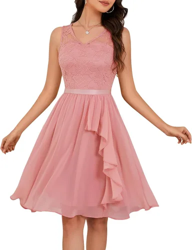Vista 12 de Meetjen Vestidos de cóctel para mujer 2025 con dobladillo tipo pañuelo, encaje, formal, para invitada de boda, dama de honor, elegante, para Negro
