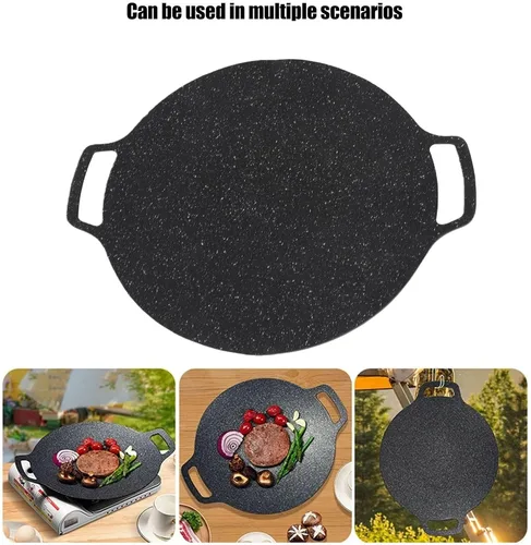 Vista 3 de Keenso Korean BBQ Grill Pan, Round Griddle, Non Stick 6 Layer Coating, Black