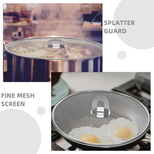 Vista 9 de Splatter Screen Grease Guard Stainless Steel with Knob, 2pcs Fine Mesh