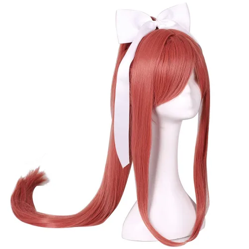 Vista 7 de ColorGround Peluca con lazo largo Coral Cosplay peluca con cola de caballo larga