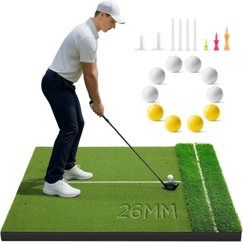 Vista 8 de Golfguru Golf Mat, 5x4ft/5x5ft Dense Elite Golf Hitting Mats Practice with 10 Balls, 9 Tees, Heavy Duty Artificial Hitting Training Matt for