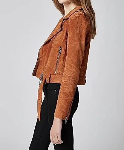 Vista 3 de BLANKNYC womens Luxury Clothing Cropped Suede Leather Motorcycle Jacket