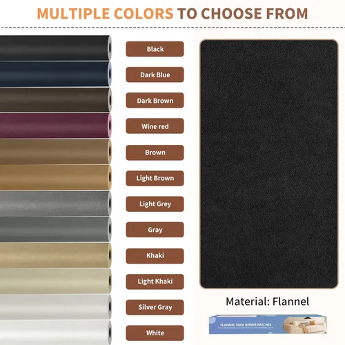 Vista 4 de ONine Kit de reparación de sofá de microfibra, parche de tela adhesiva de 55 x 12 pulgadas, multicolor, agua impermeable, adecuado para sofás, Negro