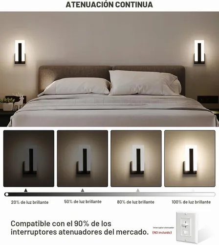 Vista 4 de Apliques de Pared Modernos con Conexión Directa, Ajuste de Brillo Sin Escalas del 10%-100%, 7W, LED de Acrílico, Luz de Pared Adecuada para Sala