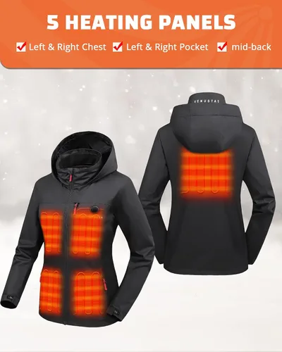 Vista 3 de Venustas Chaqueta térmica Sailing para mujer con batería de 7.4 V y capucha retráctil, abrigos térmicos con cremallera