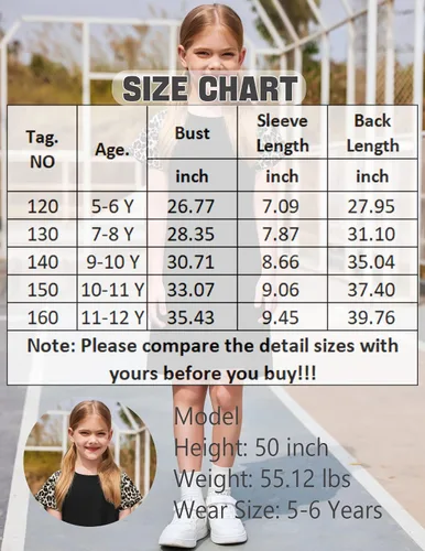 Vista 6 de Arshiner Vestido de verano para niñas de 5 a 12 años de manga corta de algodón estampado casual