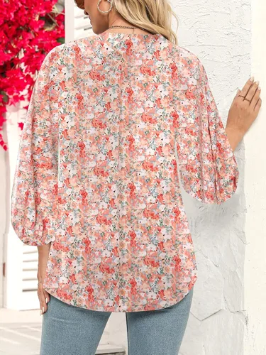 Vista 4 de Chunoy Blusa de manga larga ligera con cuello en V y estampado floral para mujer